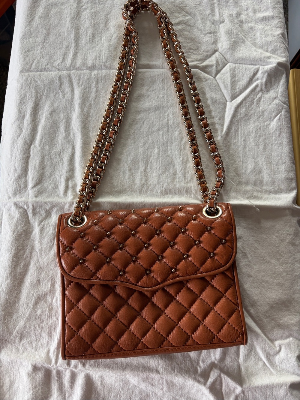 Rebecca Minkoff Quilted Cognac Shoulder Bag with Chain Strap